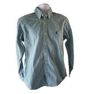 Ralph Lauren Mens Gingham Button Down Shirt M Green Blue Classic Preppy